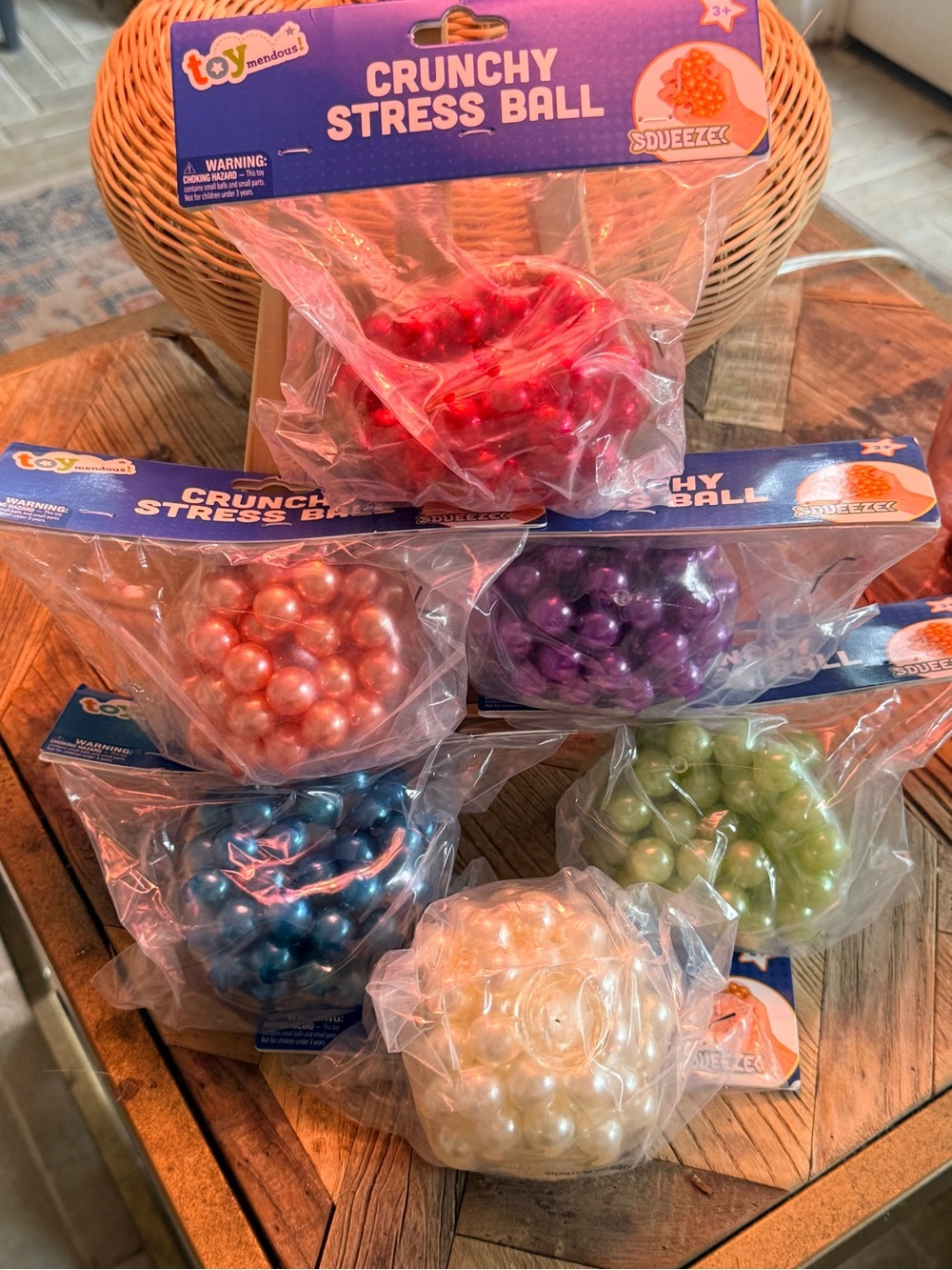 Toymendous Crunchy Stress Ball 6pc Set Pearl Sensory Fidget Squishy